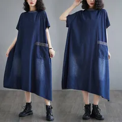 デニムワンピース マキシ丈ワンピース 半袖 ワンピース 夏 ゆったり レディース マキシ丈 ロング丈 ワンピース 体型カバー 着痩せchaoliu110