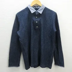 C■ビームスハート/BEAMS HEART フェイクレイヤード ニット ロンティー/長袖ポロシャツ【L】青/MENS■87【中古】■