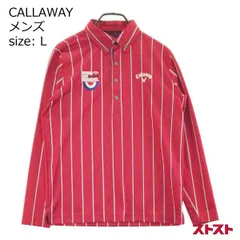 CALLAWAY キャロウェイ 長袖ポロシャツ 刺繍 ストライプ柄 レッド系 L ［240001868339］#