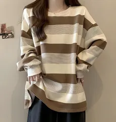 オーバーサイズ ボーダー 長袖トップス 体型カバー