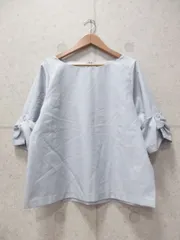 【美品】OPAQUE.CLIP オペークドットクリップ 五分袖 カットソー リボン袖 無地 水色 Mサイズ