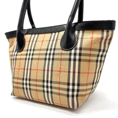 【良品】 BURBERRY バーバリー ミニトートバッグ ハンドバッグ 舟型 ノバチェック シャドホース ロゴ型押し ユニセックス レディース メンズ キャンバス レザー ベージュ 肌色 ブラック 黒色