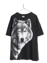 【お得なクーポン配布中!】 90s USA製 オオカミ 大判 プリント 半袖 Tシャツ メンズ XL 90年代 オールド アニマル 大きいサイズ ビッグプリント Trinity Products 黒