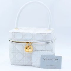Christian Dior クリスチャン ディオール クリスチャンディオール ヴァニティ ポーチ レザー ホワイト ゴールド金具 レディース (129)