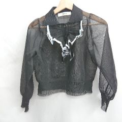 ◇ ⊂ FURFUR 파퍼 메쉬 소재 가슴 팍 프릴 긴팔 블라우스 사이즈 표기 없음 블랙 레이디스 E [1411280001455]