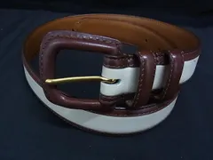 ■美品■ POLO RALPH LAUREN ポロラルフローレン レザー ゴールド金具 ベルト 表記サイズ 65 ブラウン系×アイボリー系 DI9935