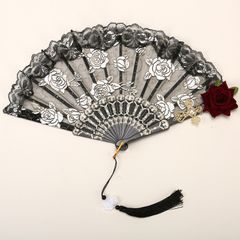 扇子 レース 黒 薔薇 ローズ ロリータファッション ゴシックロリータ ロリータ レトロ レディース ダンス ゴージャス おしゃれ 舞台 舞踊 演劇 豪華 ローズ 小道具 ヨーロピアン 女性