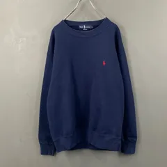 O1 USA製 90s Vintage Ralph Lauren Navy ラルフローレン スウェット  クルーネック トレーナー ワンポイント刺繍 紺 ネイビー USED メンズ L