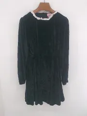 ◇ 17kg セレモニー シンプル 無地 ベロア調 タック 長袖 ミニ ワンピース サイズM ブラック ホワイト系 レディース P  【1307060005532】