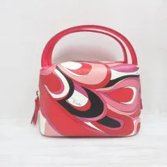 エミリオプッチ EMILIO PUCCI 総柄 ポーチ 化粧ポーチ ミニ バッグ PVC 赤 レッド 裏地付き ☆AA★のサムネイル