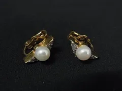 ■極美品■ NINA RICCI ニナリッチ パール ラインストーン クリップ式 イヤリング アクセサリー シルバー系×ゴールド系 DK4662