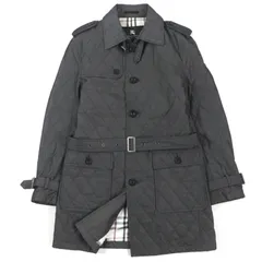 美品▼BURBERRY BLACK LABEL バーバリーブラックレーベル キルティング 裏地チェック柄 ロゴ入りボタン 中綿入り シングル トレンチコート ダークグレー M 正規品 メンズ