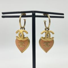 CHANEL シャネル ココマーク ピアス 両耳用 ゴールド ピンク ハート フープピアス スイング 02P 2002年製 GP 【中古】Bランク　5_295