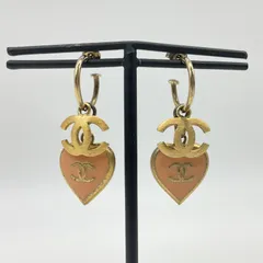 CHANEL シャネル ココマーク ピアス 両耳用 ゴールド ピンク ハート フープピアス スイング 02P 2002年製 GP 【中古】Bランク　5_295
