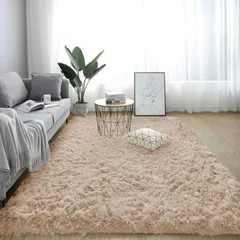 【迅速発送】ラグマット カーペット 洗えるラグ 185x185cm 北欧風シャギーラグ ふわっとした手触り 防音絨毯 厚手じゅうたん 滑り止め付き オールシーズン快適に使用 正方形 ROCYJULIN（ライトキャメル 約2畳 ）
