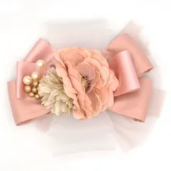 髪飾り 京都 西陣 和小物 京あそび 成人式 ピンク リボン 花 パール チュール 和風 浴衣 着物 振袖 袴 七五三 子供 キッズ ヘアアクセサリー コーム 髪留め 結婚式お呼ばれ 大きめ 日本製 送料無料 W 98 CM-T7-915 w710　Si