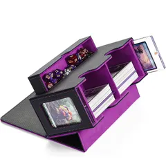 MFDXWCV デッキケース ストレージボックス トレカ トレーディングカードケース トレカケース トレカ収納 カード収納 カードストレージ カードボックス 大容量 PU レザー (パープル) 0