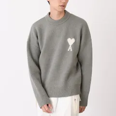 AMI ALEXANDRE MATTIUSSI AMI DE COEUR アミパリス ニット セーター Ami De Coeur クルーネック アルパカニットセーター UKS836 KN0135 メンズ ユニセックス グレー ロゴ ミニマル 秋冬