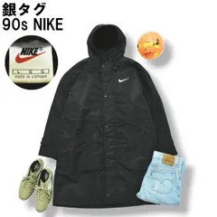 90s ヴィンテージ 銀タグ ナイキ NIKE ベンチコート ウィンドブレーカー ジャンパー 中綿 裏地 ボアフリース L ブラック メンズ