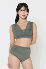 Selene top（セリーントップ）Shirring High Pants（シャーリングハイパンツ）｜FORALL polewear（フォーオール）Khaki（カーキ／グリーン）ポールダンスウェア　エアリアルヨガ　フープ　おしゃれ　かわいい　レッスン着