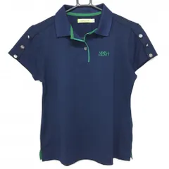 【美品】ビバハート 半袖ポロシャツ ネイビー×グリーン 袖ボタン レディース 40(M) ゴルフウェア VIVA HEART