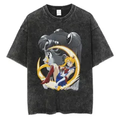 【90s复古】高級水洗い加工 セーラームーン プリントTシャツ ヴィンテージ加工 メンズ ユニセックス ストリート系 ブラック18