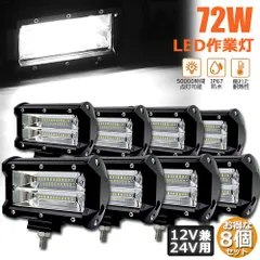 72w LED 作業灯 ワークライト 8個セット 12v 24v 兼用 ledライト IP67 防水 防塵 耐震 トラック 作業灯 タイヤ灯 車幅灯 拡散タイプ 集魚灯 前照灯 夜釣り 船舶 建築 バックライト デッキライト 投光器のサムネイル