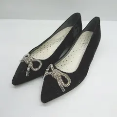 ◇ ⊇ ◎ artemis by DIANA ラメ入り ラインストーンリボン装飾 フラットシューズ サイズ23 ブラック レディース E  【1410100009909】