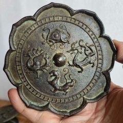 K535☆蝋型鋳銅製 大森孝志作 透雲龍象嵌 茶托 5客組 高岡銅器 共布共