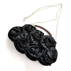 パーティーバッグ　黒バラ　フォーマルバッグ　ブラック　ショルダーバッグ　ミニバッグ　がま口バッグ　チェーンバッグ　黒