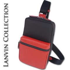 ランバンコレクション LANVIN COLLECTION 牛革使い ワンショルダーバッグ エクラ メンズ レッド×ブラック 赤 黒 日本製 定価25,300円 ボディバッグ 撥水 レザー ラバー