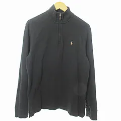 ポロ ラルフローレン POLO RALPH LAUREN ハーフジップ コットン リブ ニット カットソー ロゴ刺繍 ハイネック S 黒 0407