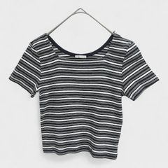 【美品】【GU】『ジーユー』【ショート丈Tシャツ 】『ちびT』[総柄] ネイビーホワイトグリーン 紺白緑 小さいサイズ(S) 商品A2328 管理D
