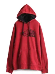 【お得なクーポン配布中!】 ノースフェイス プリント スウェット フード パーカー メンズ L The North Face トレーナー プルオーバー 裏起毛 アウトドア 2トーン 赤 黒