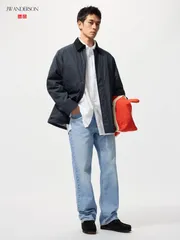 【一度着用のみ/サイズ：32】UNIQLO and JW ANDERSON ストレートジーンズ 63 ブルー ユニクロ JWアンダーソン
