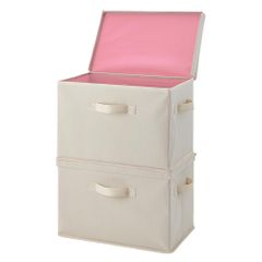 アイメディア(Aimedia) 収納ボックス 2個セット ベージュピンク 折りたたみ フタ付き 不織布 大容量 24L 整理ボックス 収納ケース 衣装ケース 衣類収納 積み重ね フタ付整理箱 おしゃれ