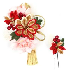 髪飾り ２点セット 赤 ピンク 成人式 花 つまみ細工 ちりめん 縮緬 和風 浴衣 着物 振袖 袴 七五三 キッズ 結婚式 卒業式 入学式 髪留め クリスマス 誕生日 日本製 送料無料 ヘアアクセサリー エンジ色 W 85 324-285 u790　Si