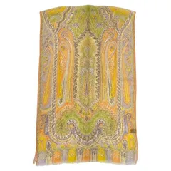 ETRO エトロ スカーフ ストール ショール 小物 総柄 ペイズリー柄 シルク シースルー オレンジ マルチカラー