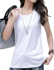 Dep Club タンクトップ レディース 綿 大きいサイズ 綿100 ノースリーブ インナー ノースリーブtシャツ スポーツ インナーシャツ コットン おしゃれ ロング ヨガウェア(ホワイト,  L)