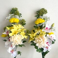 造花⑦お供え花⭐︎汚れあり⭐︎　仏花　仏壇　お墓お供え1対2束　イエロー　ホワイト　お彼岸　お盆　アーティフィシャルフラワー