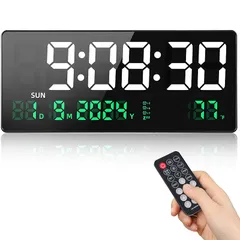 【在庫限り】Koolertron 15.5インチ大画面 デジタル時計 壁掛け 卓上 置き時計 大文字 電子時計 大型 目覚まし時計 気温/日付表示 アラーム カウントダウン＆アッリモコン付き USB給電 明るさ調節でき リビングルーム/キッチン/オフィス/教室