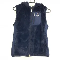 【超美品】キャロウェイ ファーベスト ネイビー 凹凸花柄 サイド切替 フード付 裏地付 ボア レディース L ゴルフウェア Callaway