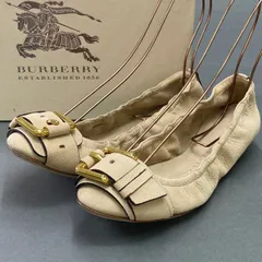 7a10 《極美品》 BURBERRY バーバリー ゴールドピンバックル レザーバレエシューズ 37 ベージュ Leather イタリア製 フラットのサムネイル
