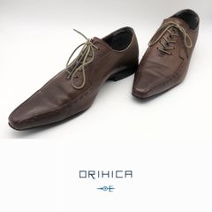 ORIHICA オリヒカ 08 レースシューズ ビジネス オフィス レザーシューズ ロングノーズ ダークブラウン 革靴 42 USED