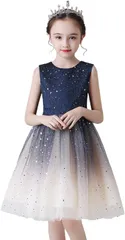 nightbaby 子供ドレス ピアノ発表会 女の子 フォーマル グラデーション スパンコール 星 ワンピース キッズ 演奏会 結婚式 パーディー コンクール プレゼント 七五三 お誕生日 記念写真(A-ブルー,  110 Regular)