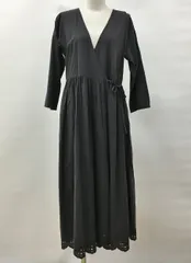 サマンサモスモス ブルー Samansa Mos2 blue カシュクールワンピース F チャコール マキシ丈 フレア 裾レース 綿100% 未使用 2507WR029