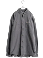 【お得なクーポン配布中!】 US企画 カーハート ボタンダウン キャンバス シャツ メンズ L 古着 Carhartt ワーク ストレッチ コットン 長袖シャツ ワンポイント グレー