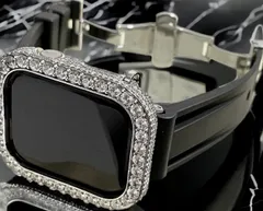 超高級大粒シルバー×ブラック★AppleWatchキラキラケース　カバー　アップルウォッチ　ラバーバンド　ベルト　38mm  41mm 42mm  45mm