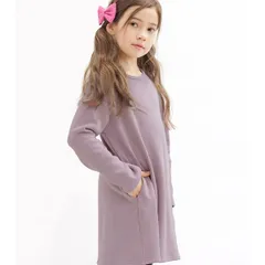 Bee【♪クーポン利用で20％OFF♪】裏起毛無地ワンピース◇アッシュラベンダー×裏起毛◇韓国子供服 韓国子ども服 韓国こども服 キッズ 女の子 長袖 100 110 120 130 140 150