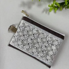 インド刺繍リボンのミニポーチ＊二重リング付き＊カジュアルナイロン